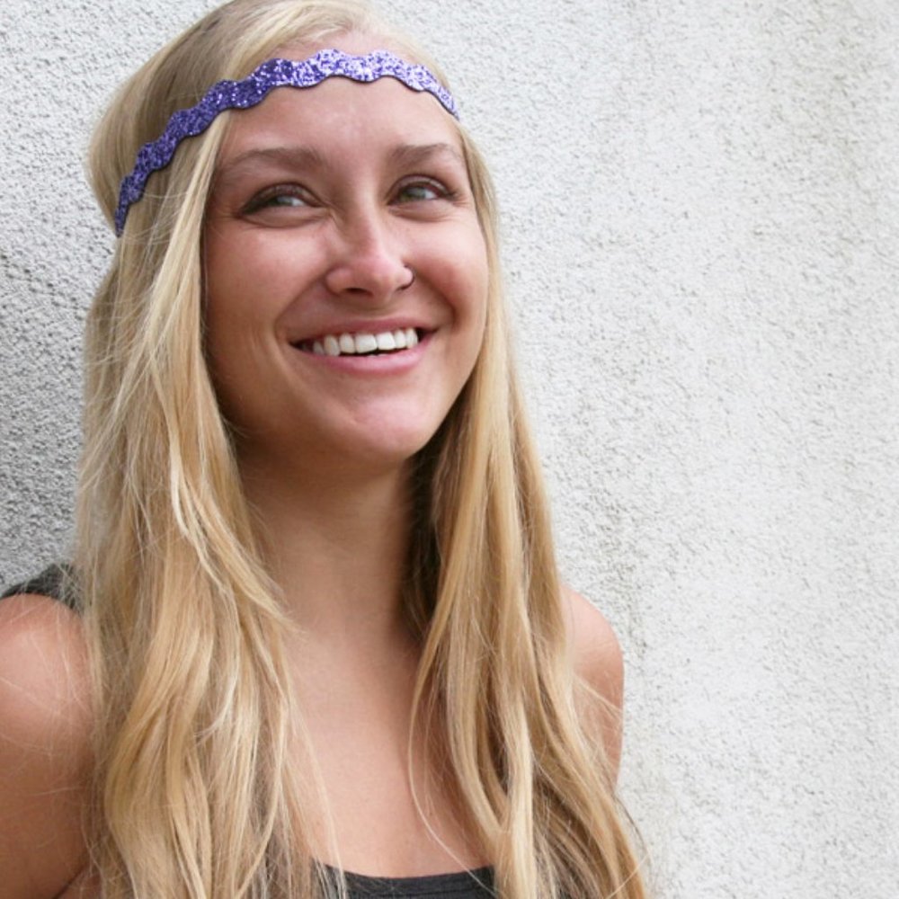 Hipsy Purple Adjustable & No Slip Wave Bling Glitter Hair Headband